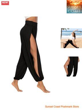 High Slit Harem Pants Yoga Lounge Trousers 95% Rayon 5% Spandex